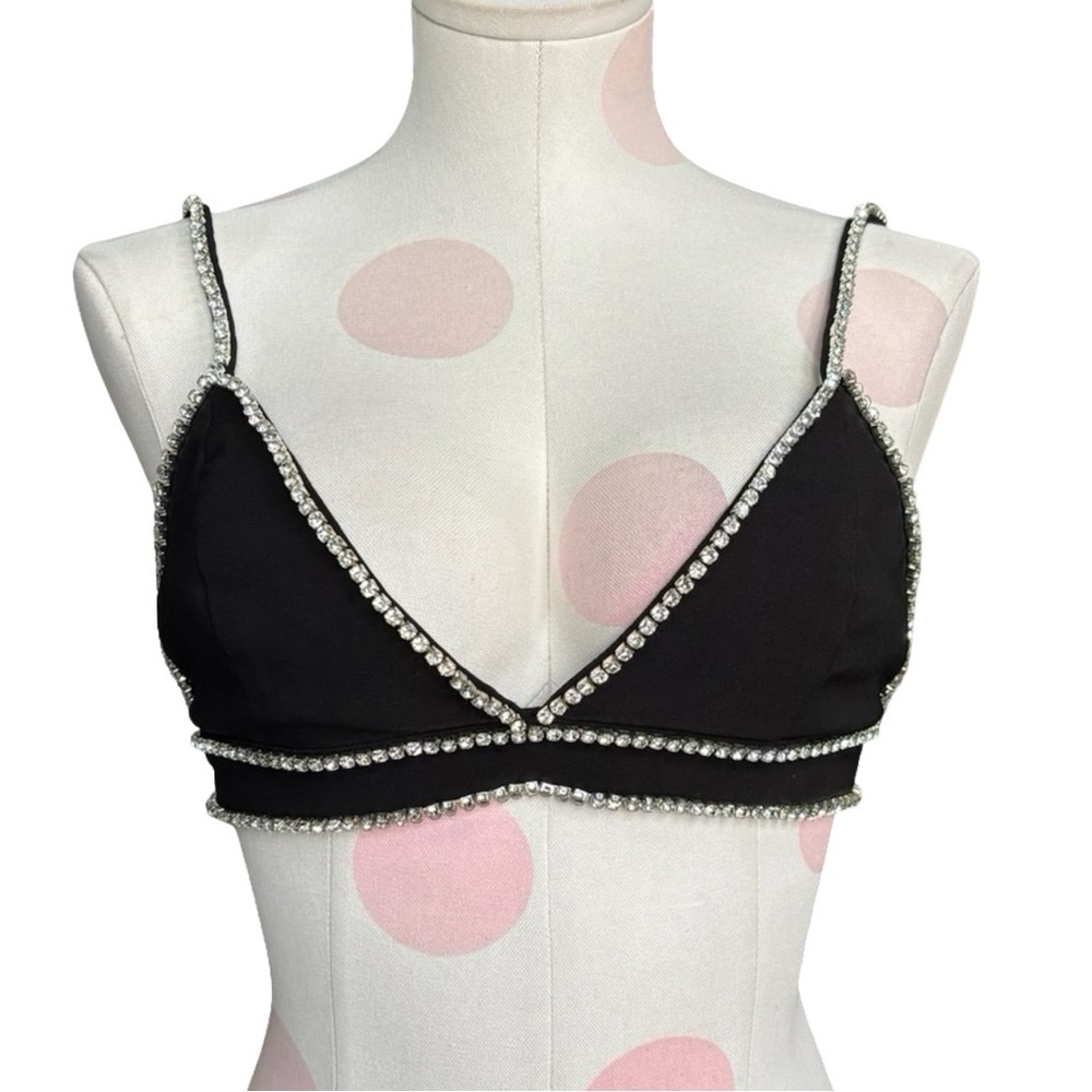 Fashion Nova black brassiere bra with rhinestone trim